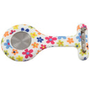 Colored flower pattern Silicone Nurses Brooch Tunic Fob Pocket Watch Stainl W4X5