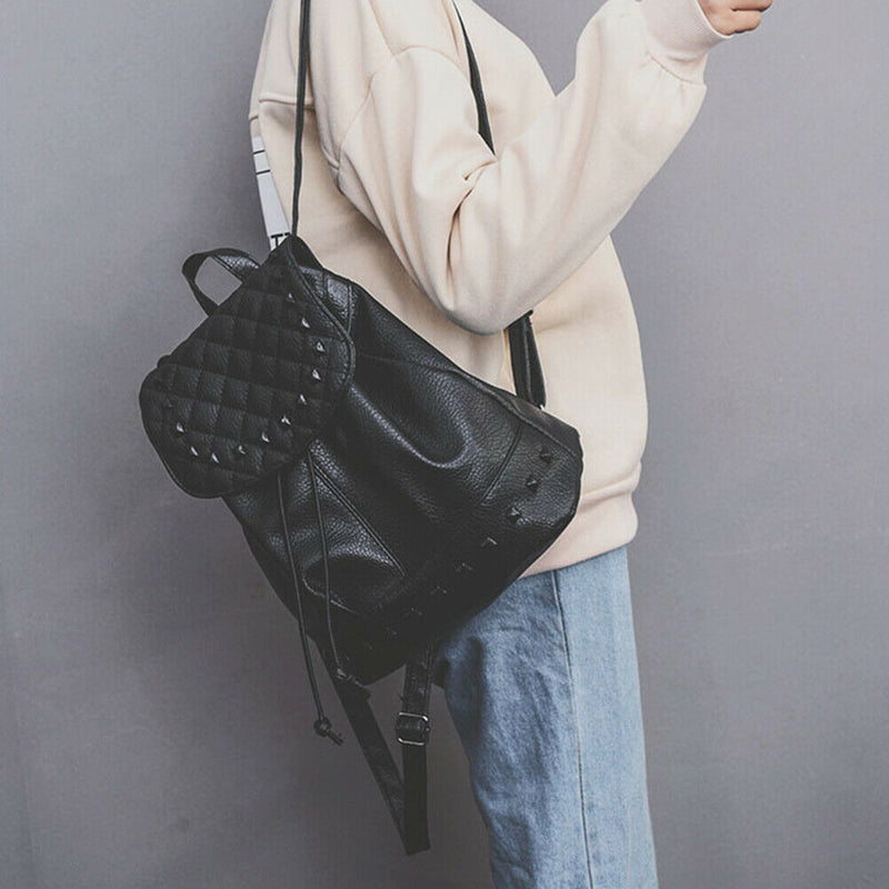 Korean Style Women PU Leather Casual Backpack Rivet Travel Bag School Bag