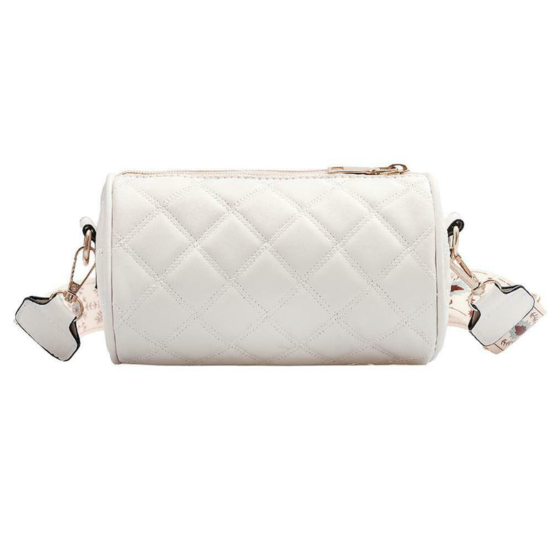 Fashion Women Leather Messenger Bag Cylinder Retro Shoulder Bags (White) A