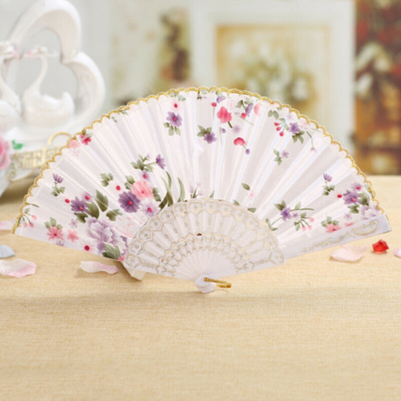 Folding Fan Chinese Flower Lace Silk Hand Held Fan Wedding Dancing Party Gift Ew