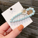 Korean Flower Beads Fringe Headwear Women Bang Duckbill Clip (Light Blue) A