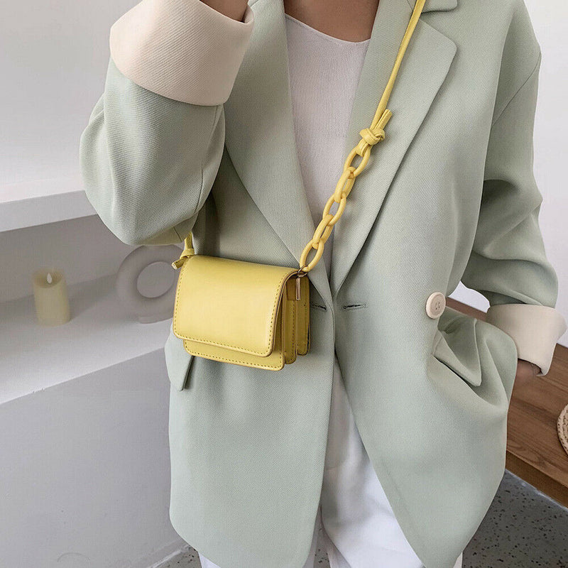 Leather Women Messenger Bag Mini Square Shoulder Satchel Handbags (Yellow)