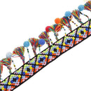 2pcs 1 Yd Fashion Pompom Beads Fringe Tassel Braid Jacquard Ribbons 55/60mm