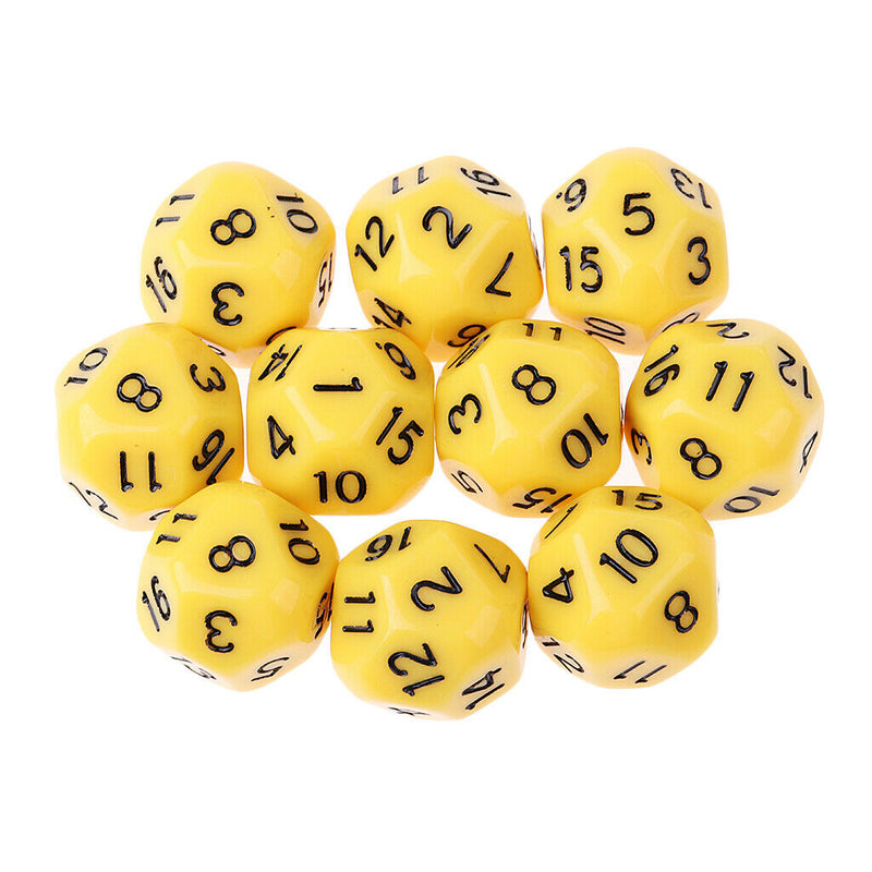 10pcs 16 Sided D16 14mm Acrylic Opaque Dice for Role Playing Game RPG Yellow