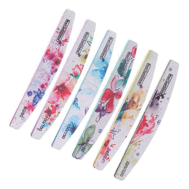6Pcs Professional Nail Files, 80/100/150/180/240/320 Grit, Double Sided Washable