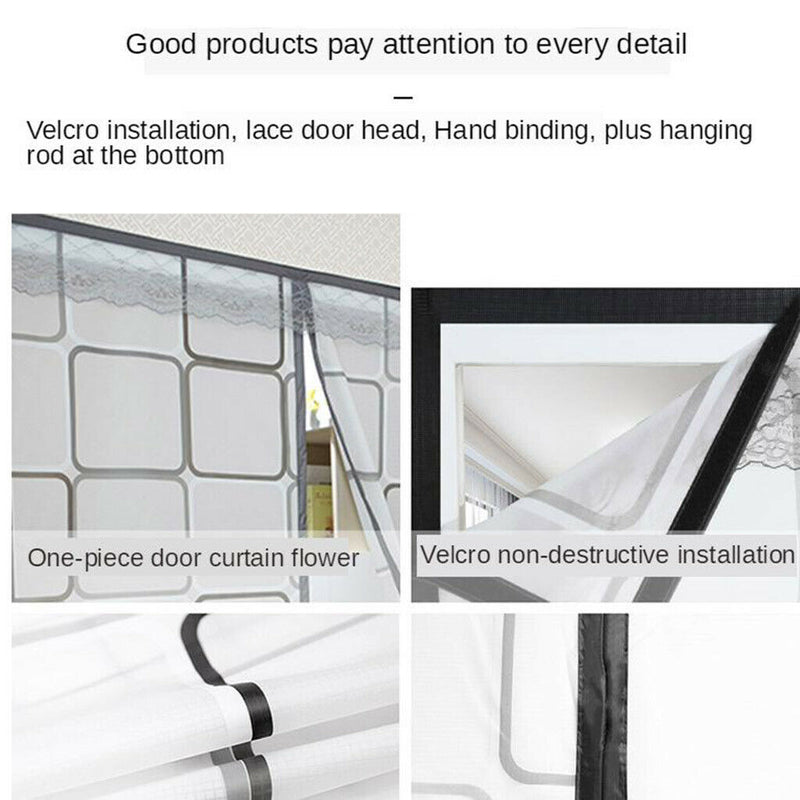 1Pcs Easy to Install Gray Plaid Screen Door Curtain