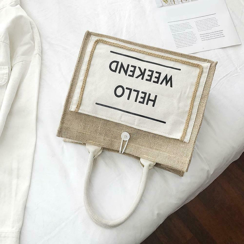 Women Linen Tote Casual Shoulder Bags Fashion Lady Print Handbags (White L) A