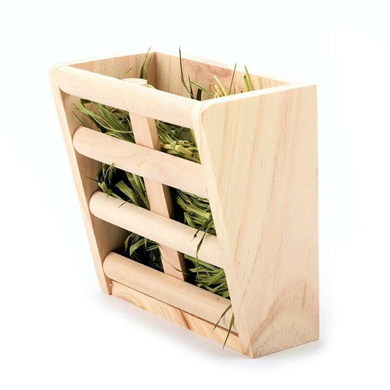 Small Animals Cage Accessories- Rabbit Hay Feeder Rack,Natural Wooden Hay M