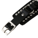 Punk Adjustable Leather Bracelet Wide Belt Cuff Bangle for Men Women Black