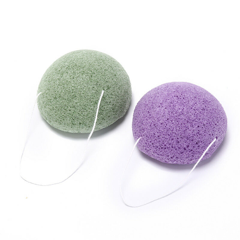 2X round natural konjac charcoal facial soft puff face washing cleansing spo Gw