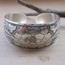 Tibetan Tibet Peony Totem Carved Bangle Cuff Fashion Adjustable Bracelet Je M8X5