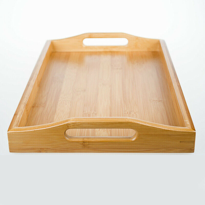 39*25cm Solid Bamboo Flat Tea Tray Coffee Food Drink Serving Table With  EZV