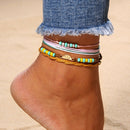 4Pcs/Set Watermelon Surfer Beach Foot Ankle Multi-layer Rope Anklet Bracelet