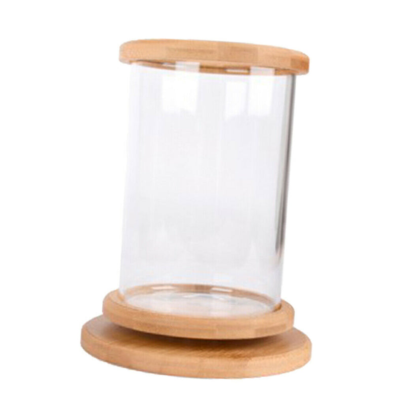 Multi-functional Desktop Decor,Bamboo Frame Clear Glass Aquarium / Glass Vase /
