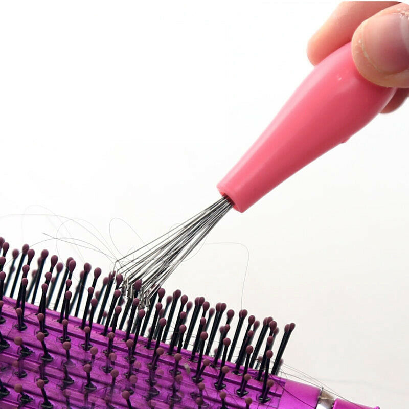 Comb Hair Brush Cleaner Removal Embedded Makeup Tool Plastic Handle Pink DPW