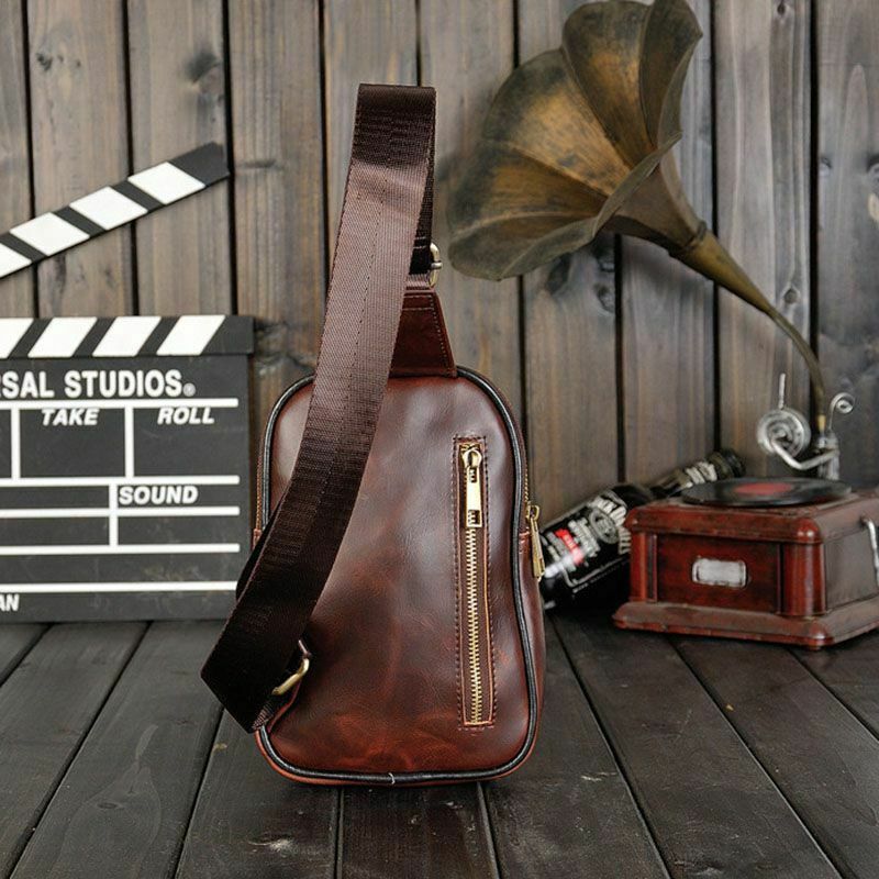 Men's PU Leather Chest Cycle Sling Pack Satchel Shoulder Bag Small Day Pack T9Q8