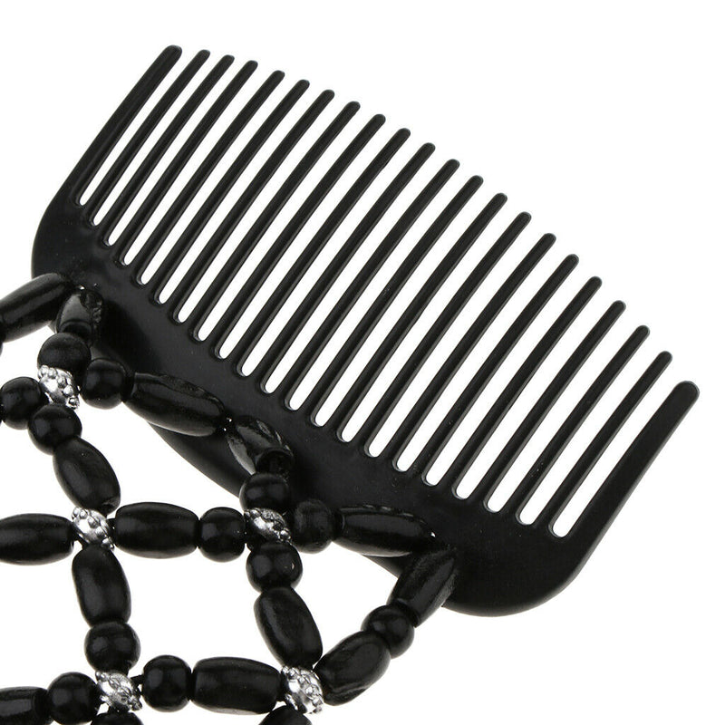 2 Pack Elastic Double Clips Hair Comb  Wooden Beads Stretching