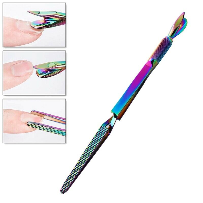 1 Pcs Colorful Stainless Steel Nail Art Pincher Cuticle Pusher False Nail S R5J7