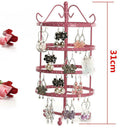 144 Holes 4 Tiers Round Rotatable Earrings Women Jewelry Stand Rack (Pink)