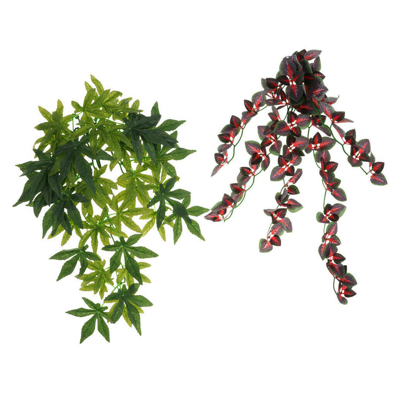 Set of 2, Habitat Non-toxic Reptile Terrarium Artificial Plastic Plants Leaves