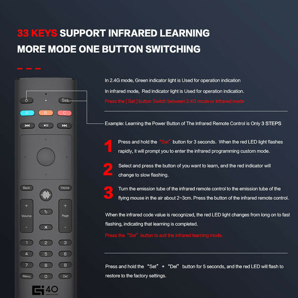 G40S 2.4GHz Wireless Air Mouse Voice Remote for PC Projector Android TV Box