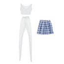 1/4 Blue Plaid Skirt + Vest + Stocking Suit For  DOD 43cm Dress Up