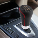 5 Speed Black Red Line Leather Aluminum Manual Car Gear Shift Knob Shifter Lever