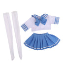 Handmade Cute College Style Shool Uniform Blue Pleated Skirt Tops Stocking For