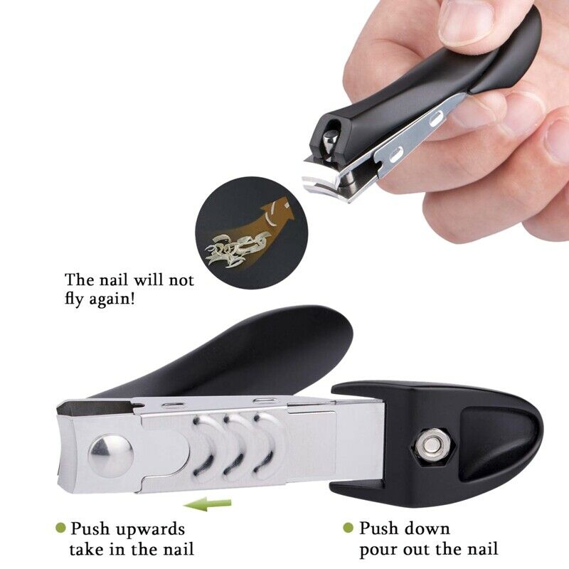 Nail Clipper with Catcher - Stainless Steel Curved Fingernail and Toenail C F1C4