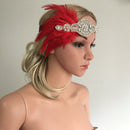 Fascinator 1920s  Stretch Feather Headband Woman Crystal Hairband Red
