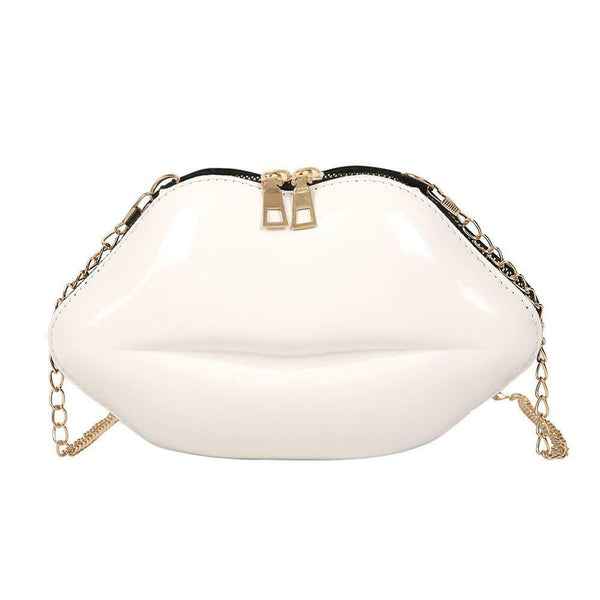 Lips Women PVC Handbags Chain Messenger Bags Shoulder Party Clutch (White)