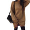 Solid Color Sweater Dress Women High Neck Long Sleeve Dresses (Coffee L) A#S