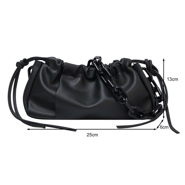 Candy Color Women Handbag Leather Elegant Chain Shoulder Tote Bag (Black)