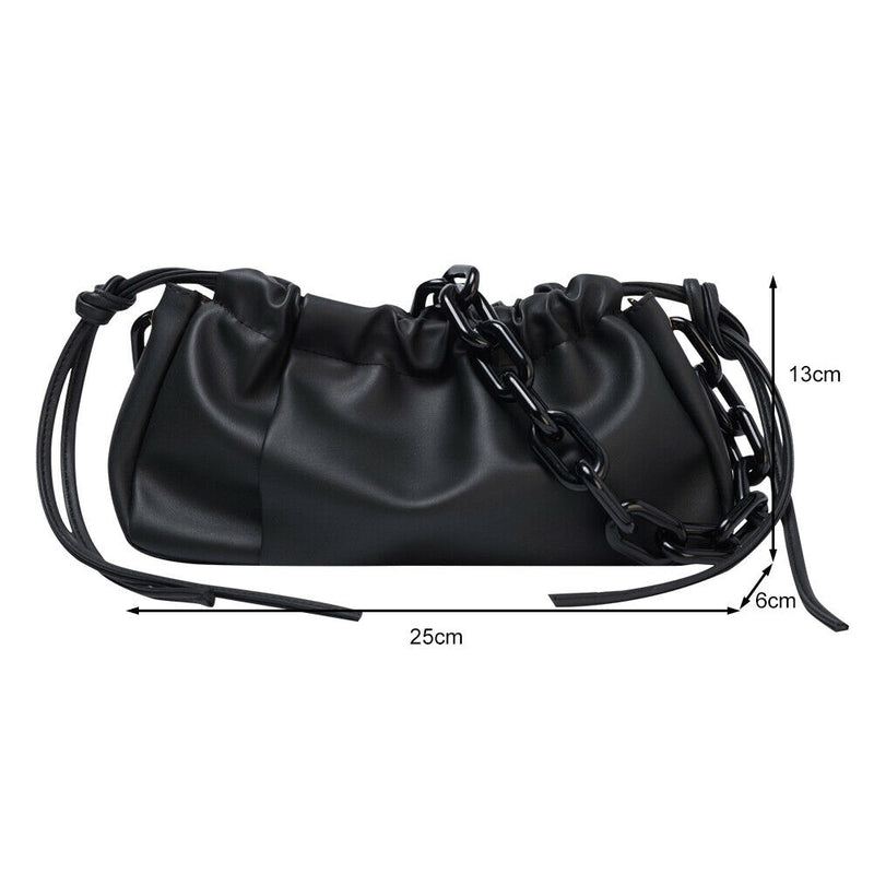 Candy Color Women Handbag Leather Elegant Chain Shoulder Tote Bag (Black)