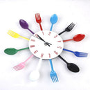 Modern Colorful Cutlery Kitchen Utensil Wall Clock Aluminum Spoon Fork Clock