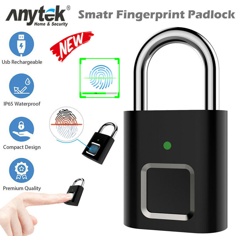Anytek L34 Smart Fingerprint Padlock Keyless USB Rechargeable Door Suitcase Lock