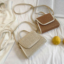New Summer Small Square Bag Straw Small Bag Shoulder Slung Handbag Creamy-W
