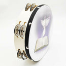 8 inch Handheld Headed Tambourine, Double Jingle Bell Row, Natural Head,
