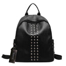 Punk Women Rivets PU Leather Zipper Backpack Teen Girls Casual Shoulder Bag A