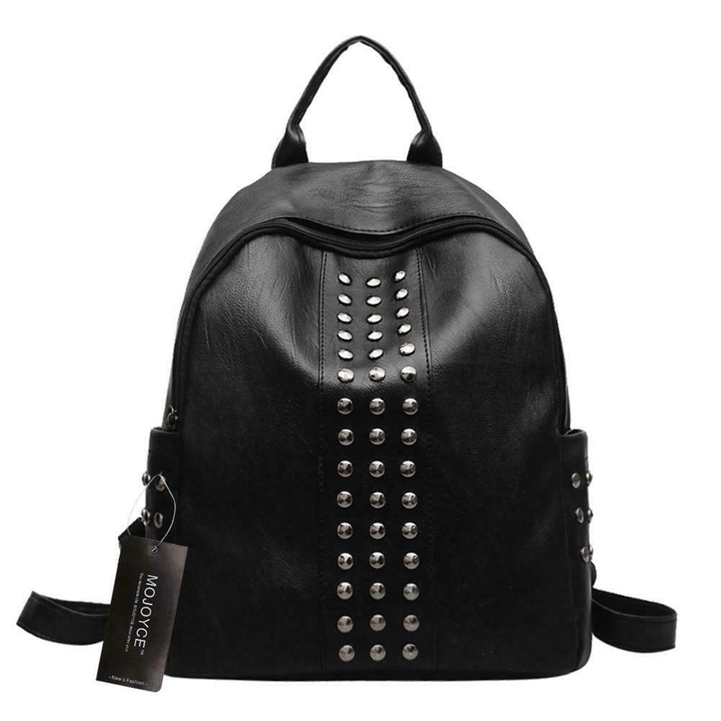 Punk Women Rivets PU Leather Zipper Backpack Teen Girls Casual Shoulder Bag A