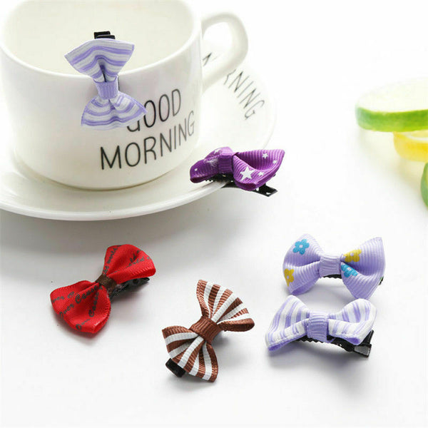 10Pcs Kids Boy Girl's Bow Ribbon Hair Bow Mini Latch Clips Hair Clip Hairpins