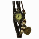 Quartz Weave Around Leather Love Bracelet Women Wrist Watch (Brown)