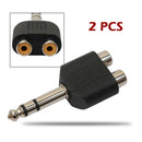 2Pcs 6.35mm 1/4" Stereo Plug to 2 RCA Female Jacks Splitter Audio Converter