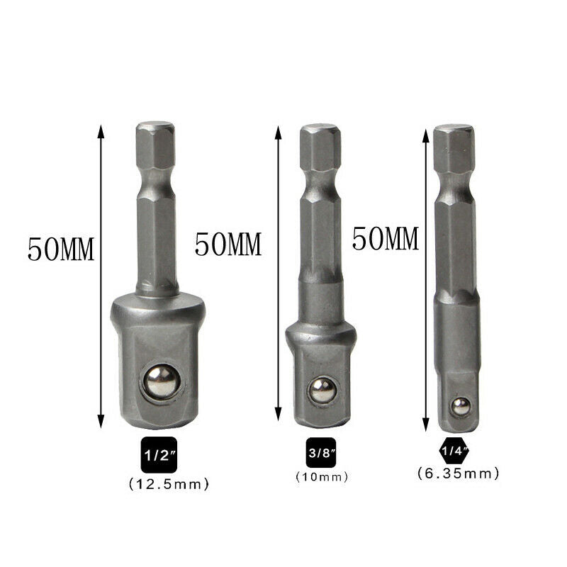 1/4 inch 3/8 inch 1/2 inch Socket Adapter Impact Hex Shank Drill Bits Set 3