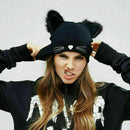 Women Devil Horns Cat Ear Winter Beanie Crochet Braided Ski Cap Wool QA Kni J5M5