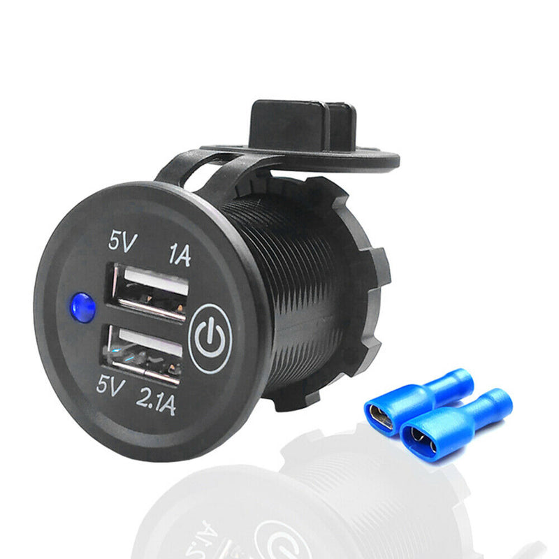 Motorcycle Dual USB Charger Socket 3.1A Waterproof Touch Switch Power Outlet