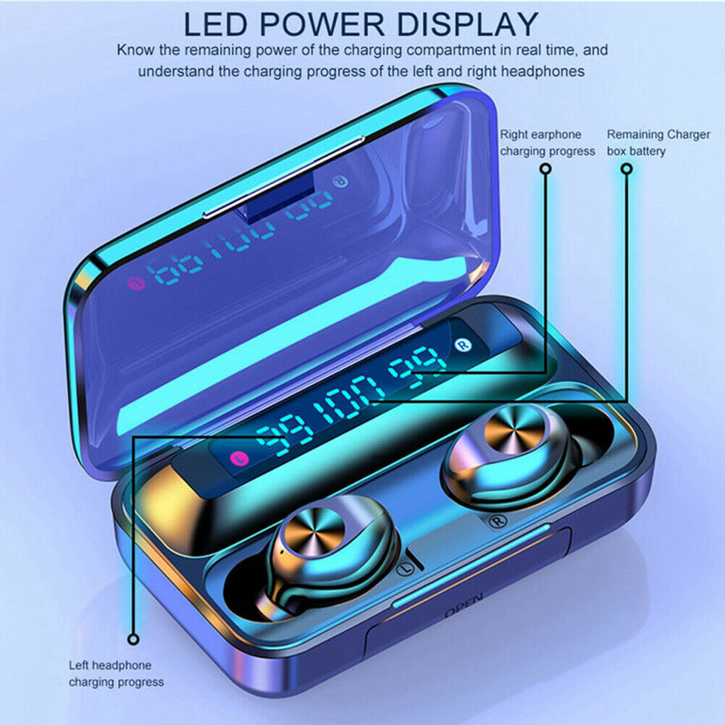 F9-9 TWS Bluetooth Waterproof LED Display Touch Control Earphones with Mic