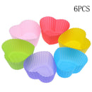 6PCS Silicone Mold Heart Cupcake Muffin Baking NonsticHeat Resistant Reusab_