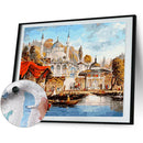 40x30cm Oil Painting By Numbers Ancient Harbor Boats DIY Drawing No Frame A