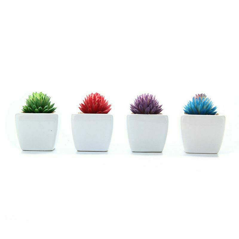 4Pcs/Set Artificial Succulent Plants + White Square Ceramic Pots succulent  F4F8